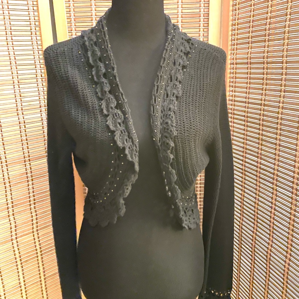 WD.NY Elegant Vintage Black Crochet Bolero Shrug size M